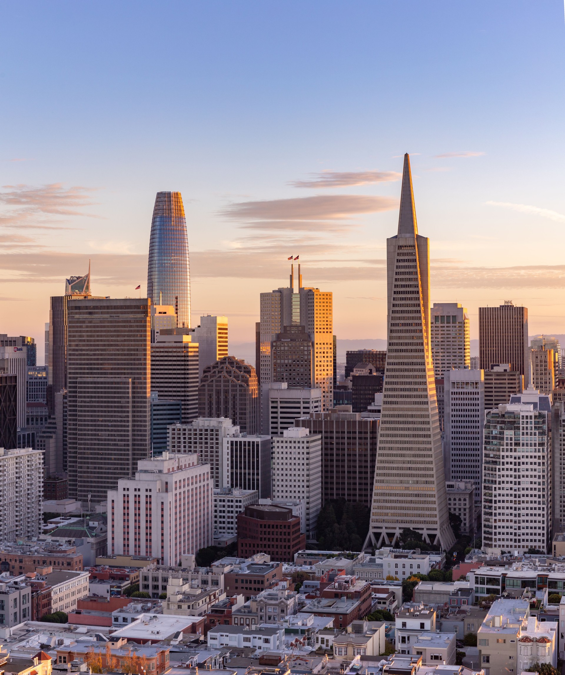 Transamerica Pyramid and Salesforce Tower at Sunset